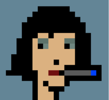 Image of Crypto Punk #5383, a highly pixellated woman smoking a cigarette